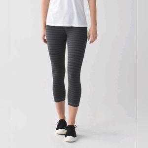 Lululemon Wunder Under Crop II Women's 4 Textured Stripe Slate Deep Coal Gray